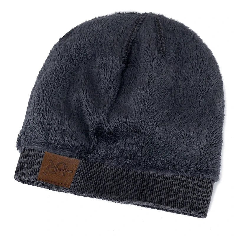 Solid Colour Beanie Hats For Men With Fur Lining