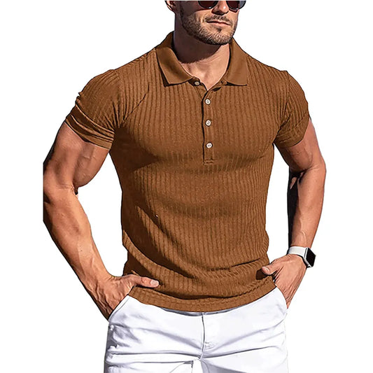 Ribbed Cotton Blend Polo Shirt.