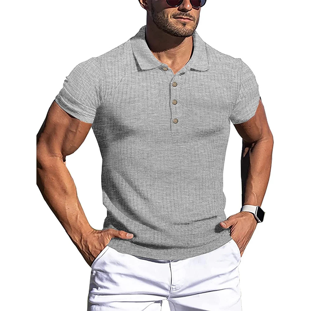 Ribbed Cotton Blend Polo Shirt.