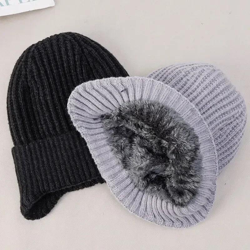 Winter Knitted Peaked Cap Earmuff.